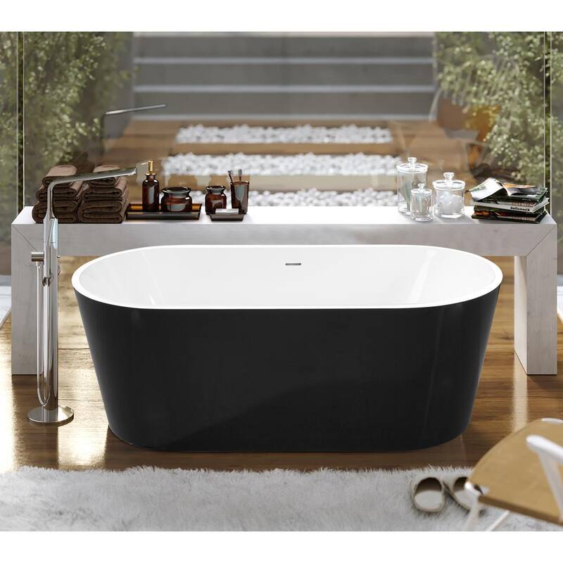 59 in. Acrylic Double Slipper FlatBottom Non-Whirlpool Bathtub in Black