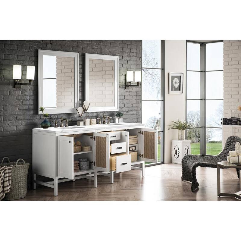 Addison 72 in. W x 23.5 in. D x 35.5 in. H Bathroom Vanity in Glossy White with Carrara White Marble Top