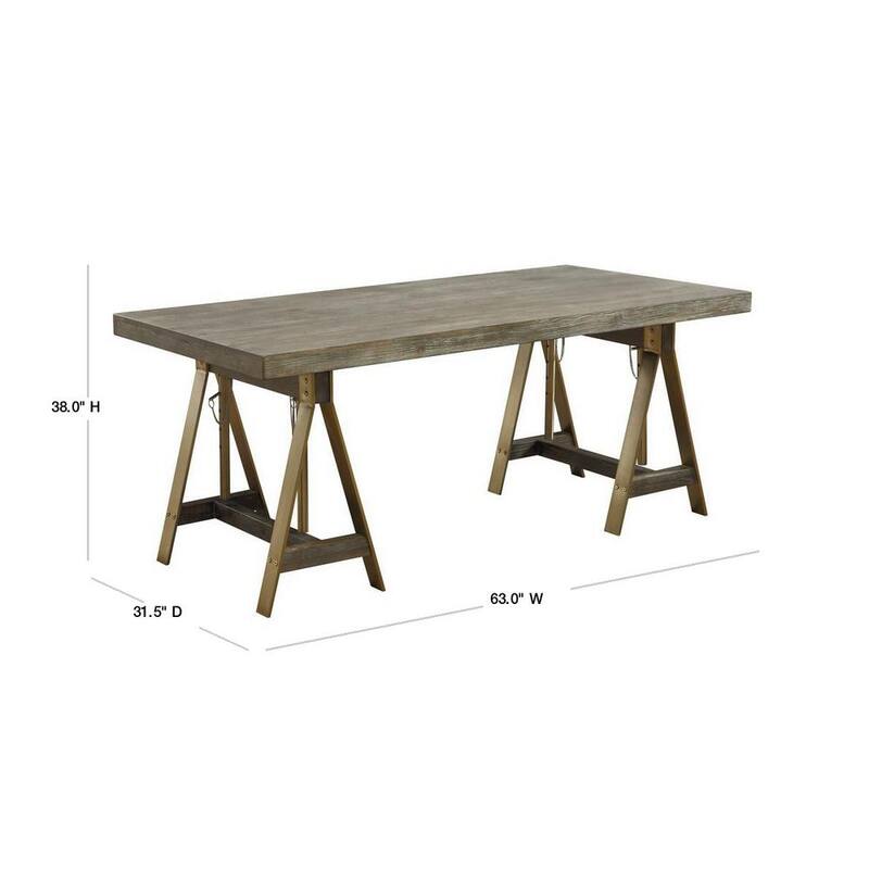 63 in. Rectangular Biscyane Weathered Writing Desk with Adjustable Height Feature