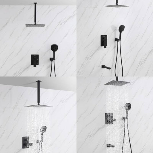 2-Handle 3-Spray Square High Pressure Shower Faucet with 12 in. Shower Head in Matter Black Valve Included