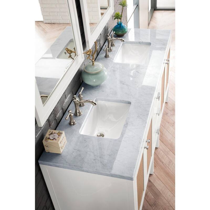 Addison 72 in. W x 23.5 in. D x 35.5 in. H Bathroom Vanity in Glossy White with Carrara White Marble Top