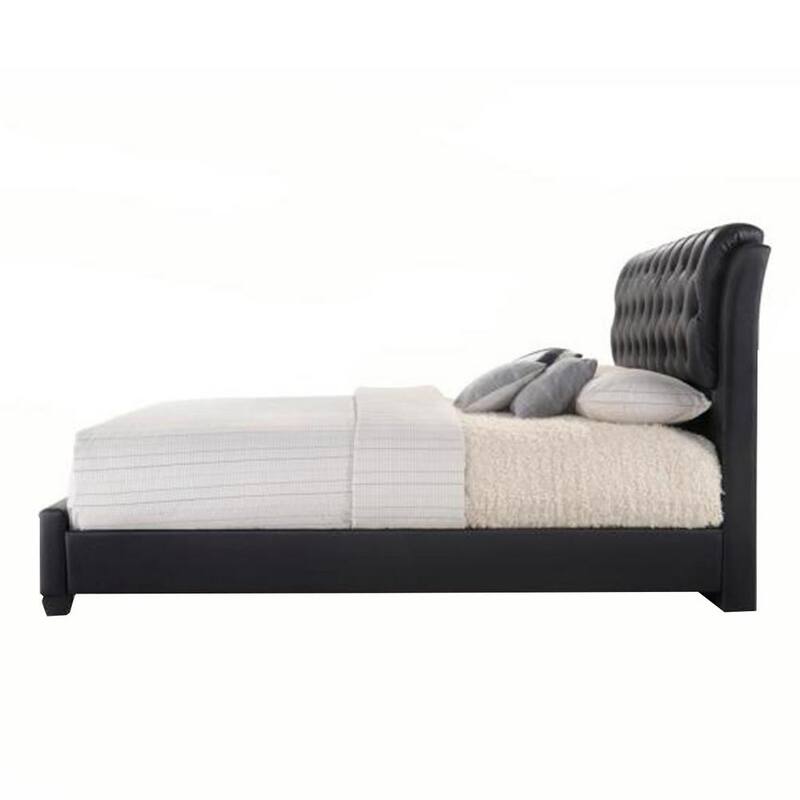 90 in. x 79 in. x 49 in. Black Pu Button Tufted King Bed