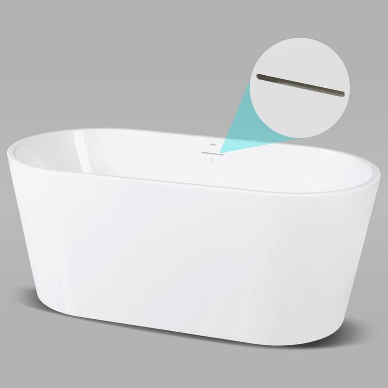 59 in. Acrylic Flatbottom Oval Shape Linear Design Overflow Bathtub in White