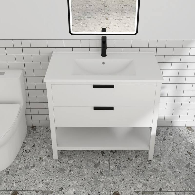 36 in. W x 18. in D. x 33 in. H Bath Vanity in White with White Resin Top