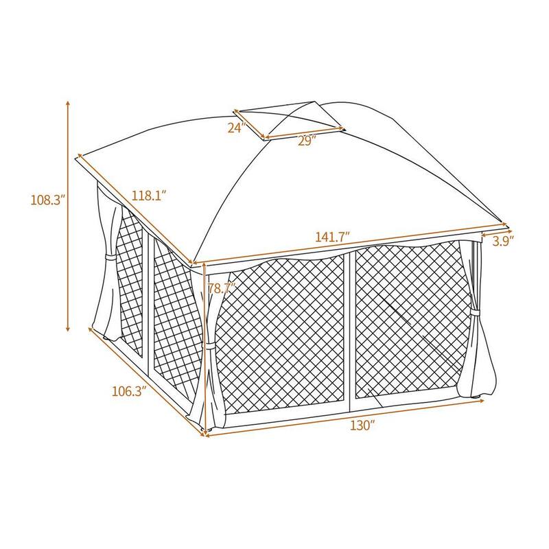 9.8 ft. W x 11.8 ft. D Aluminum Patio Outdoor Gazebo Double Roof Soft Canopy with Mosquito Netting