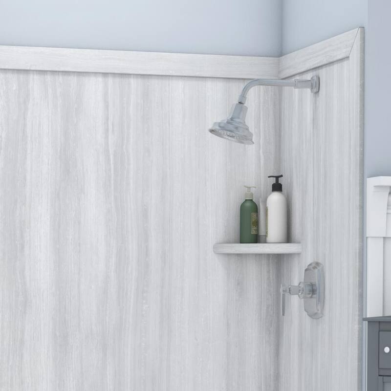 Adaptable 60 in. x 60 in. x 80 in. 9-Piece Easy Up Adhesive Alcove Shower Surround in Silver Strata