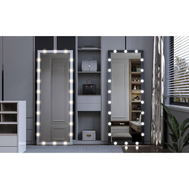 24 in. W x 63 in. H Rectangle Aluminium Frame Silver Mirror Full Length Dressing Mirror with LED Bulbs Touch Control