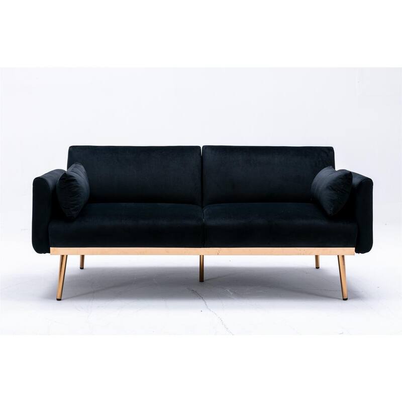 68.5 in. Wide Black Velvet Twin Size Sofa Bed Loveseat with Metal Feet