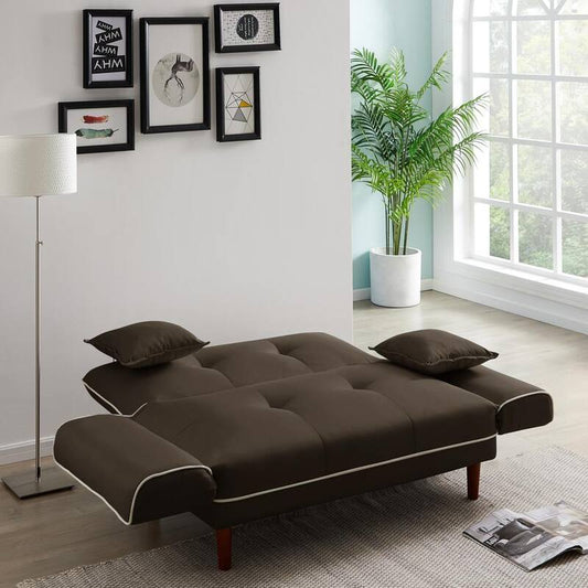 56.5 in. Brown Linen 2-Seater Loveseat Straight Sofa with 2-Pillows