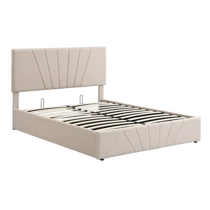 58.8 in. W Beige Full Linen Wood Frame Platform Bed