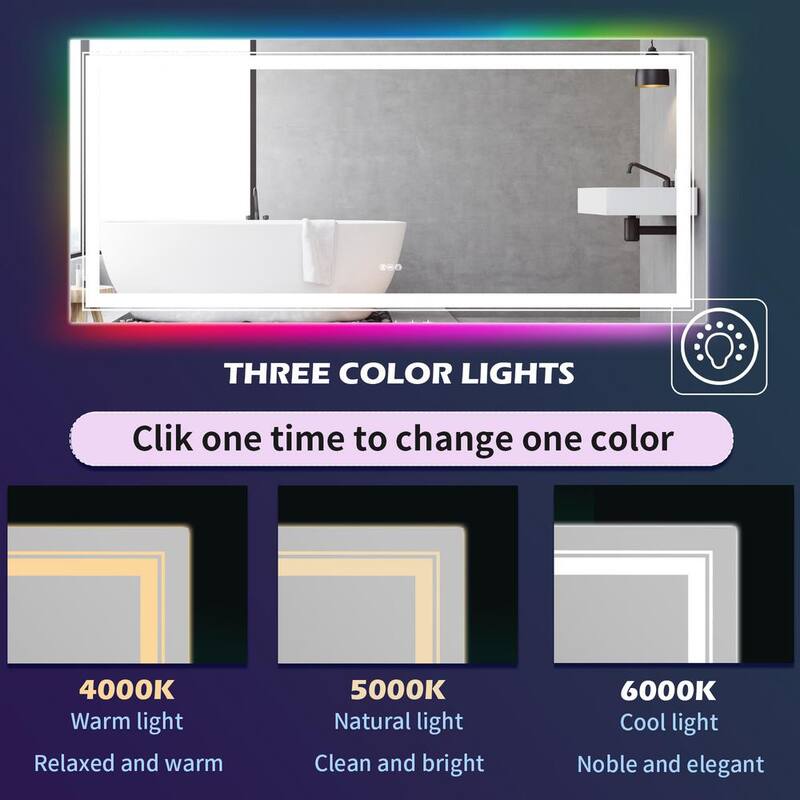 72 in. W x 32 in. H Rectangular Frameless Dimmable LED Light Anti-Fog Wall Bathroom Vanity Mirror Super Bright