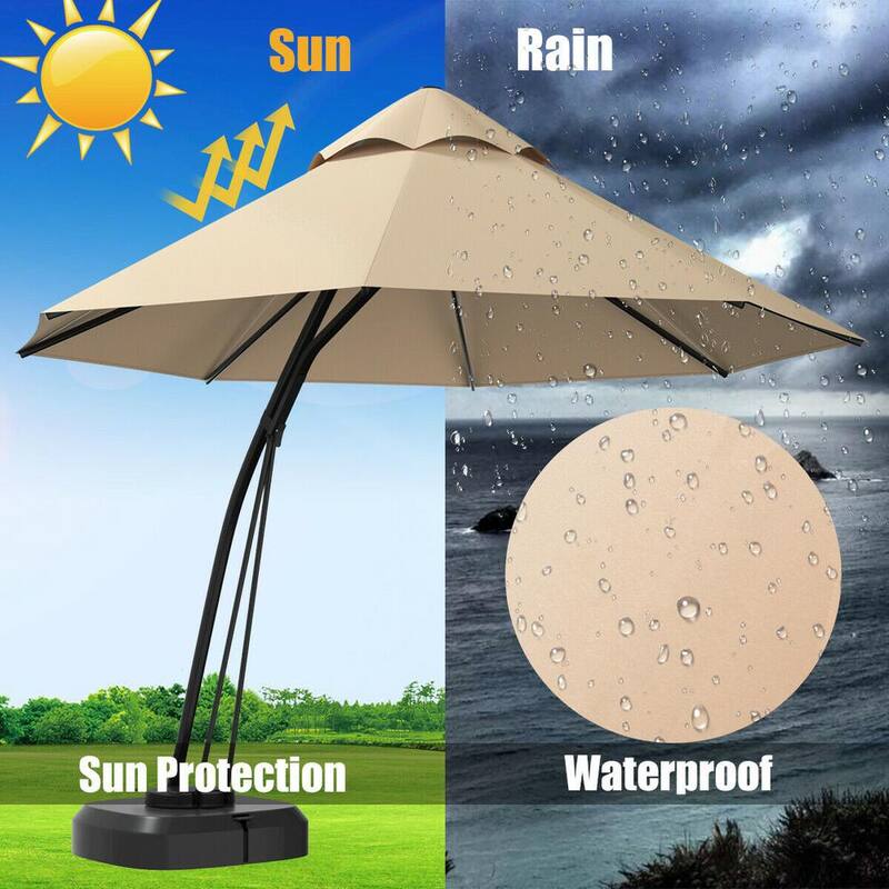 11 ft. Outdoor Cantilever Hanging Umbrella with Base and Wheels in Beige