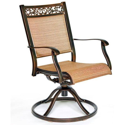 2-Piece Swivel Rocker Chair Cast Aluminum All-Weather Comfort Club Sling Arm Patio Dining Chair