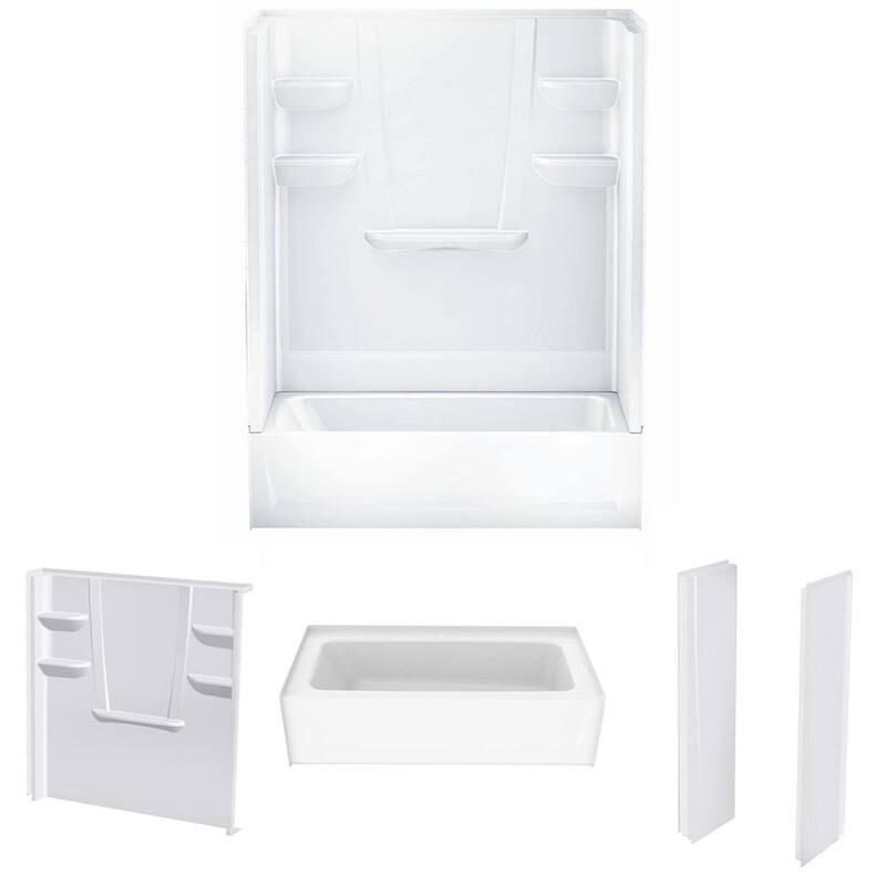 A2 30 in. x 60 in. x 76 in. 4-piece Shower Kit w/ Left Drain Alcove Tub and Direct-to-Stud Shower Wall Panels in White