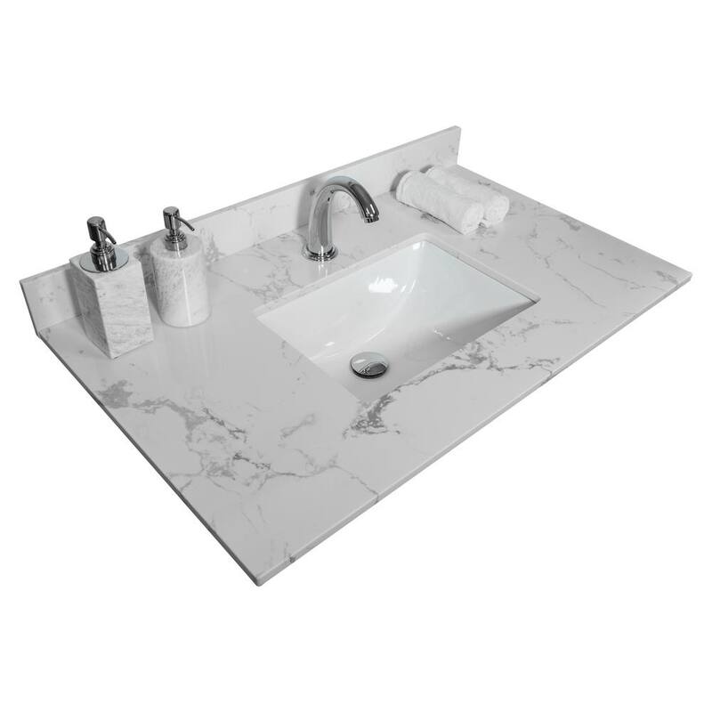 31 in. W x 22 in. D Engineered Stone composite Vanity Top in White with White Rectangular Single Sink and Backsplash