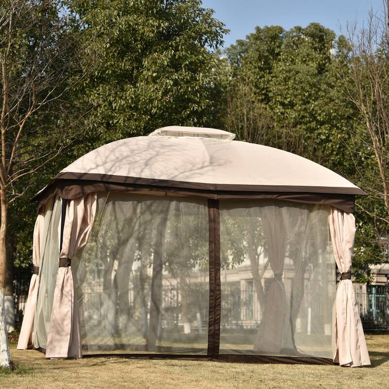 9.8 ft. W x 11.8 ft. D Aluminum Patio Outdoor Gazebo Double Roof Soft Canopy with Mosquito Netting