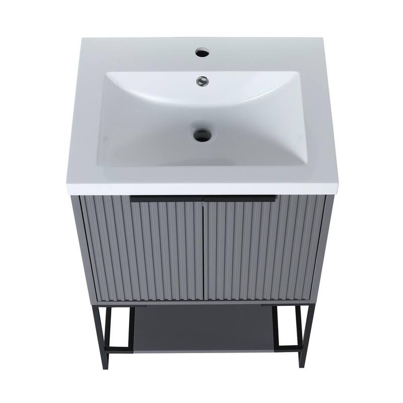 24 in. W x 18 in. D x 35 in. H Bath Vanity in Rock Grey with White Resin Top