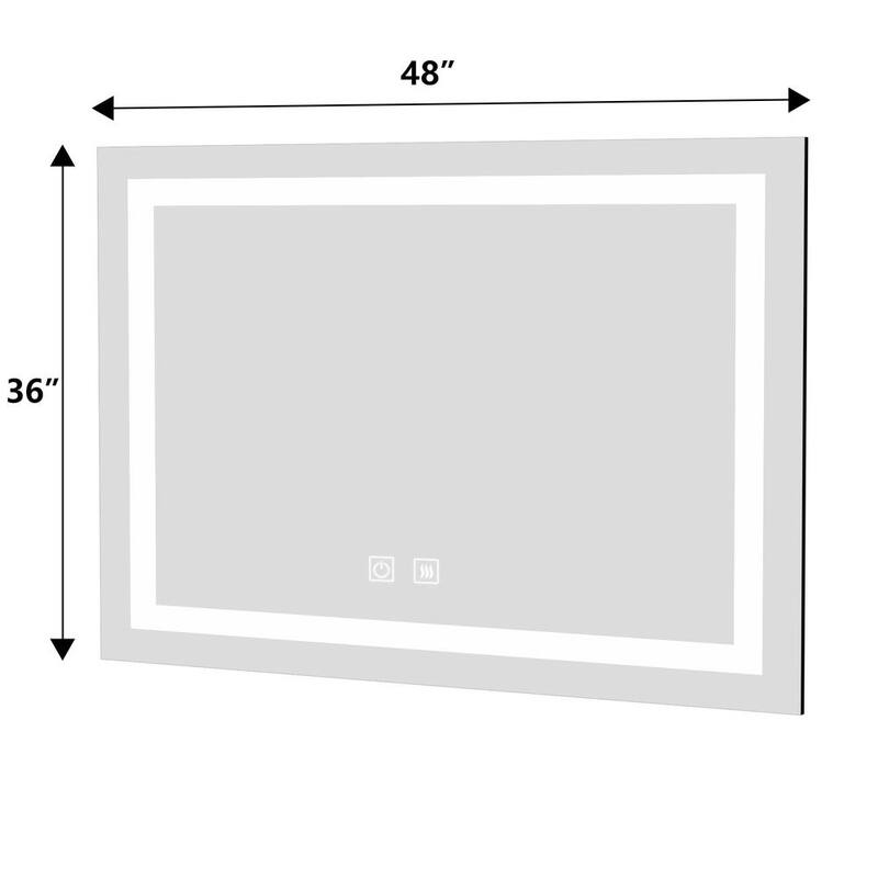 48 in. W x 36 in. H Medium Rectangular Frameless Anti-Fog Adjustable Brightness Wall-Mounted Bathroom Vanity Mirror