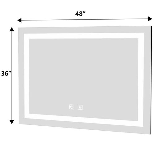 48 in. W x 36 in. H Medium Rectangular Frameless Anti-Fog Adjustable Brightness Wall-Mounted Bathroom Vanity Mirror