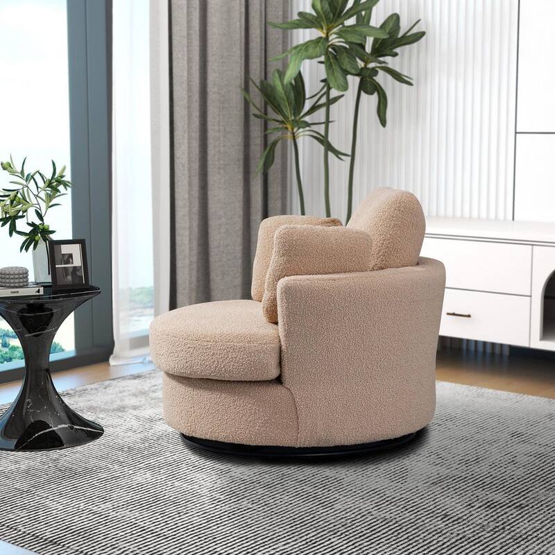 42.2 in. W Light Camel Boucle Swivel Barrel Arm Chair