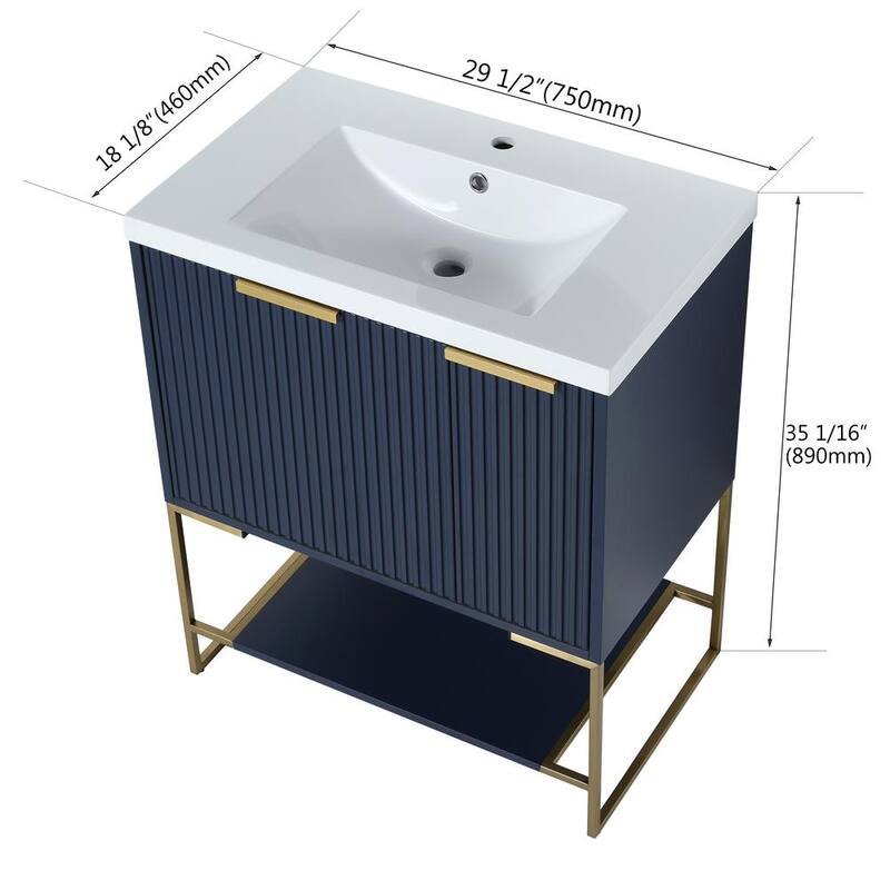 30 in. W x 18 in. D x 35 in. H Bath Vanity in Navy Blue with White Resin Top