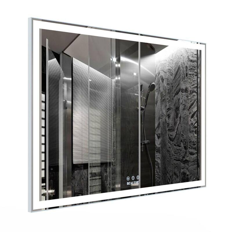 60 in. W x 40 in. H Large Rectangular Frameless Anti-Fog LED Wall Bathroom Vanity Mirror in Silver