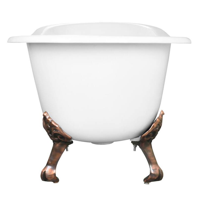 54 in. Cast Iron Slipper Clawfoot Bathtub in White with 7 in. Deck Holes Feet in Oil Rubbed Bronze