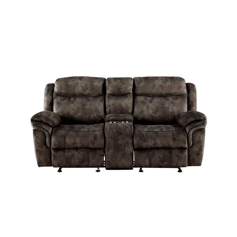 80 in. W Brown Velvet Glider and Motion 2-Seater Loveseat with Console