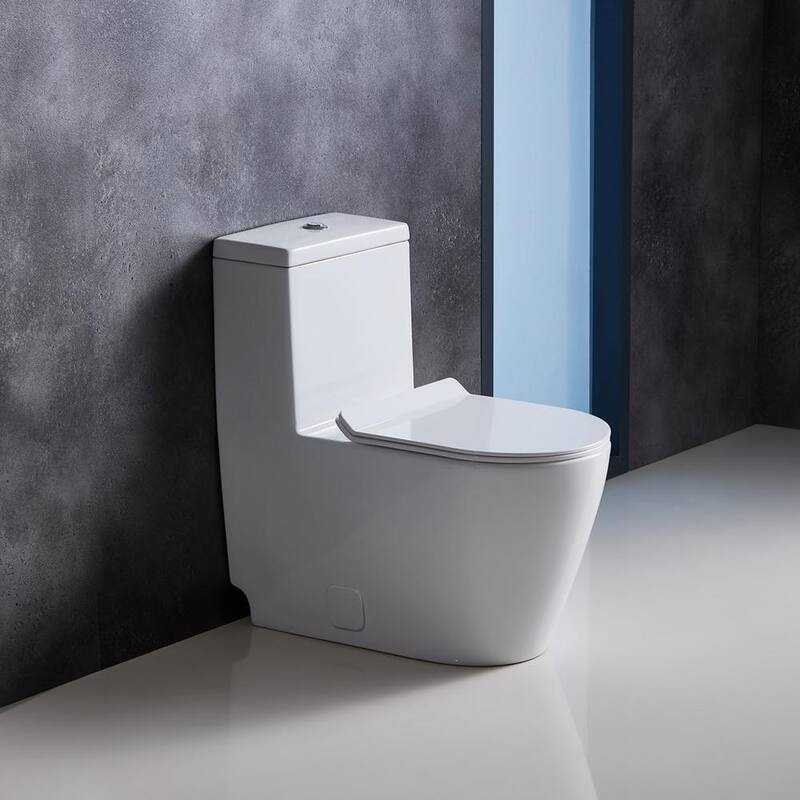 All-in-One Toilet Elongated One-Piece Dual Flush 1.28 GPF/0.88 GPF High Efficiency Skirted Toilet in White