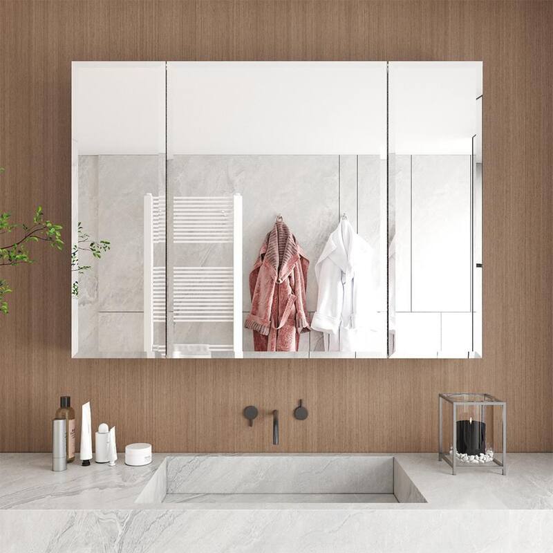 36 in. W x 26 in. H Rectangular Silver Aluminum Surface Mount Medicine Cabinet with Mirror