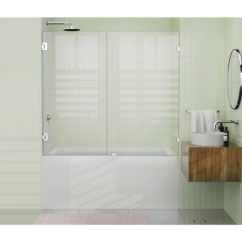 58.25 in. x 63 in. Frameless Pivot Wall Hinged Shower Bath Door