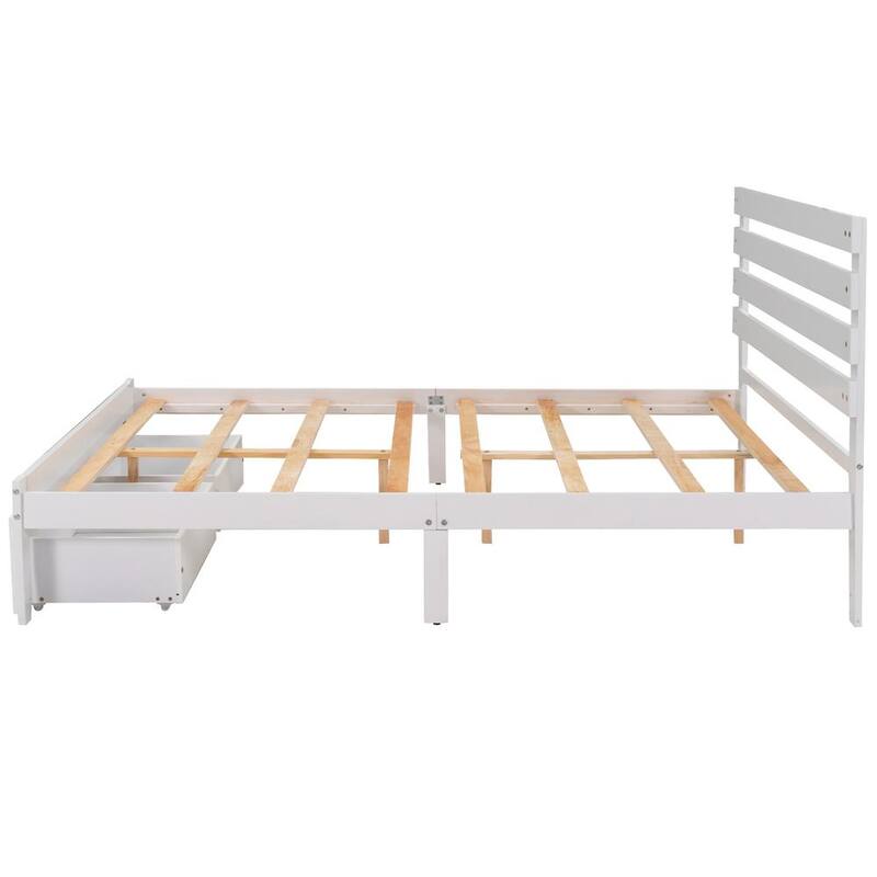 80.7 in. W White Queen Size Wood Frame Platform Bed with Drawers