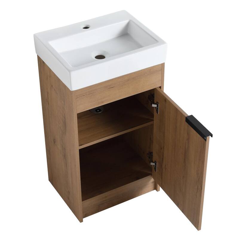 19 in. W x 15. in D. x 35 in. H Bath Vanity in Imitative Oak with White Top