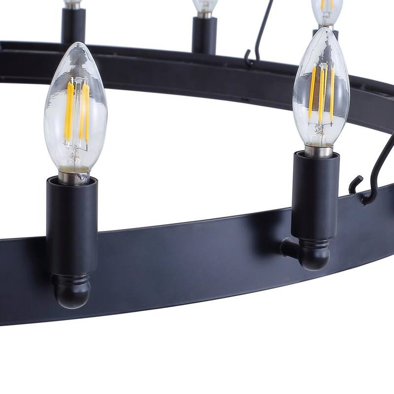 55.1 in. 48-Light Farmhouse Black 2-Tier Wagon Wheel Candle Chandelier Round Industrial Pendant Lighting