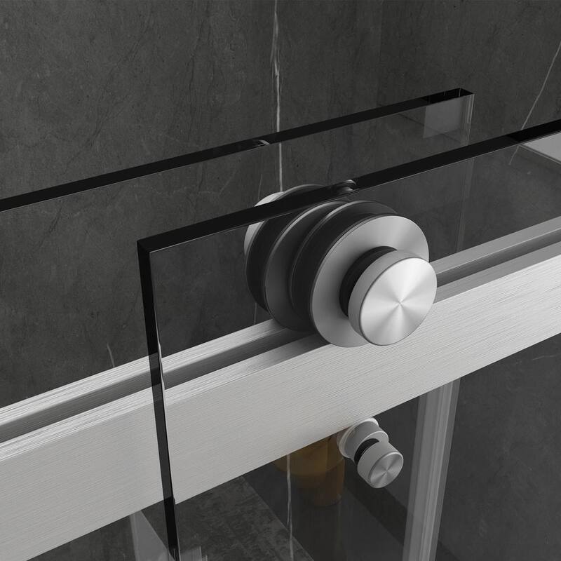 72 in. W x 76 in. H Double Sliding Frameless Shower Door in Stainless Steel Finish with Clear Glass