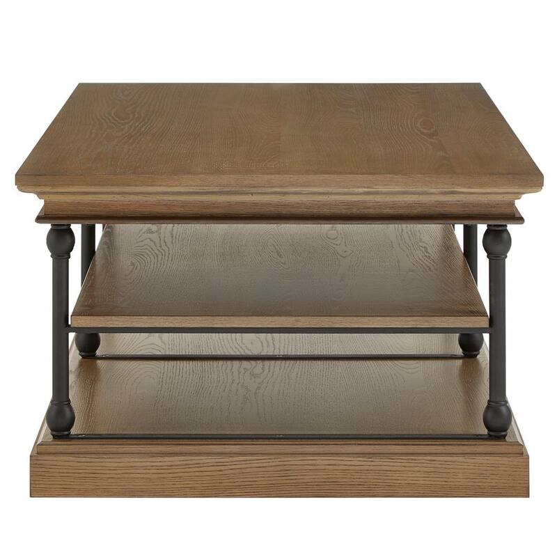 55 in. Brown Cornice Rectangle Storage Shelf Coffee Table