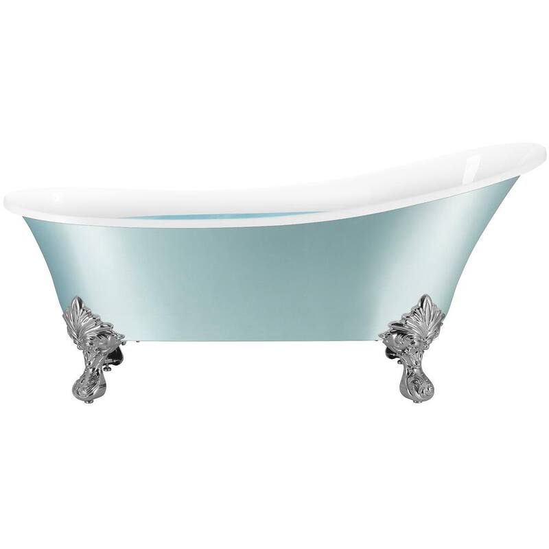 60 in. Fiberglass Double Slipper Clawfoot Non-Whirlpool Bathtub in Glossy Red White Marble In Matte Lichen Green