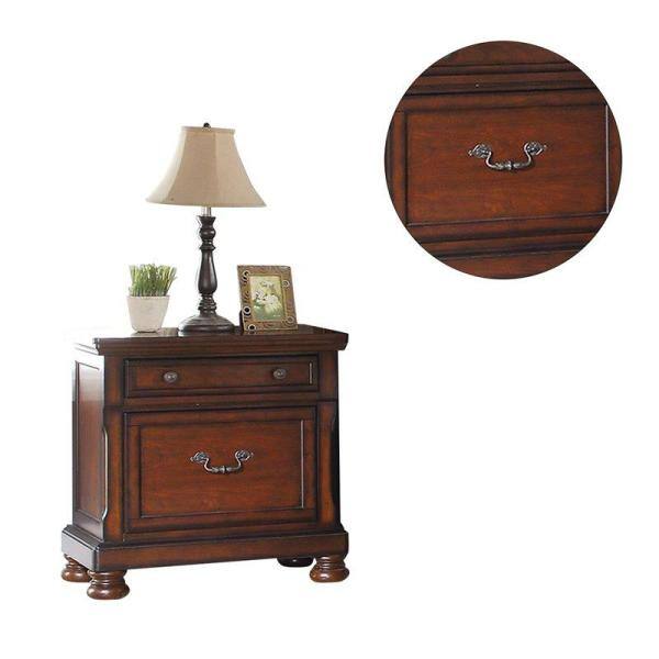 2-Drawers Brown Cherry Metal Handle Wood Louis Philippe Style Nightstand 1-Piece 30.00 in. H x 21.00 in. W x 32.00 in. W