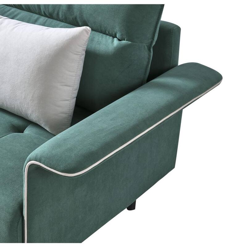 55.9 in. W Slope Arm Suede Modern L Shaped Sofa in Green