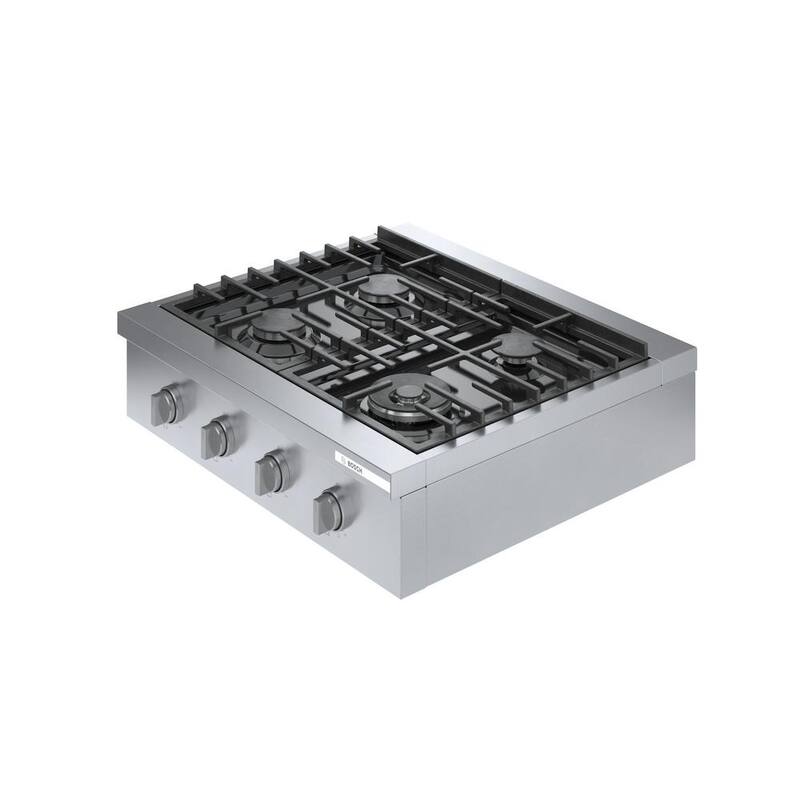 30 in. Gas Cooktop in Stainless Steel with 4-Burners Including 18000 BTU Burner