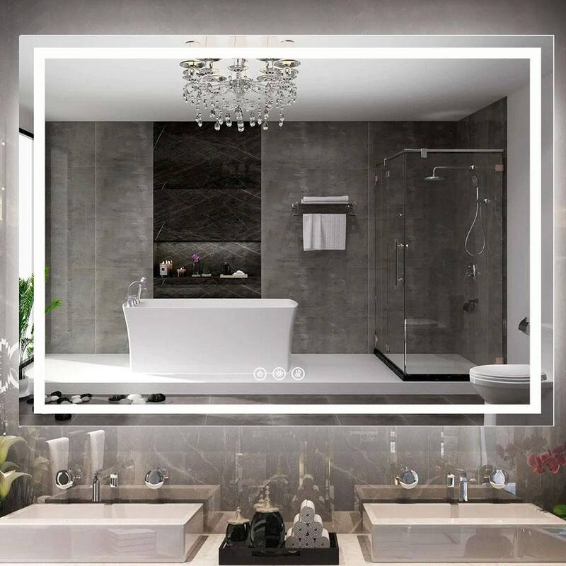 60 in. W x 48 in. H Large Rectangular Frameless Anti-Fog Dimmable Wall Mount LED Light Bathroom Vanity Mirror in White