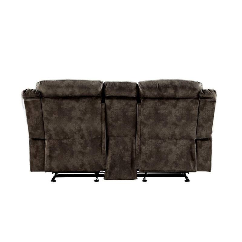 80 in. W Brown Velvet Glider and Motion 2-Seater Loveseat with Console