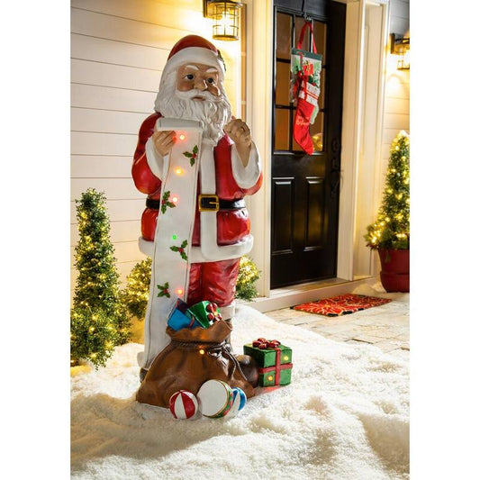 55 in. H Solar Santa Claus Checking His List Statement Garden Statuary