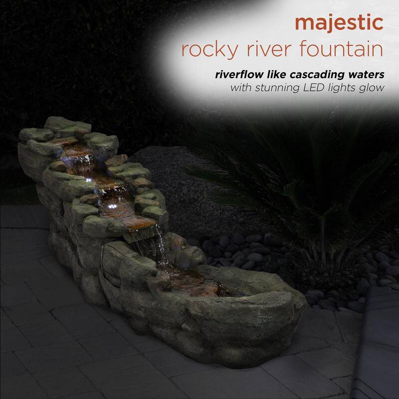 20 in. Tall Rocky River Rapids Fountain with LED Lights Yard Decor