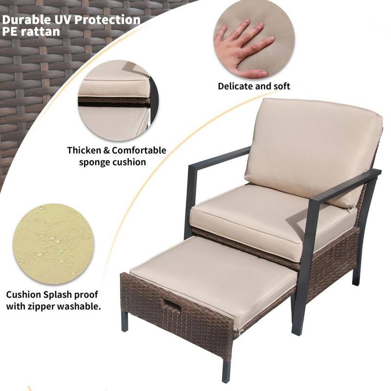 5-Piece Wicker Luxury Patio Conversation Set with Lofty Sponge Padded Cushions