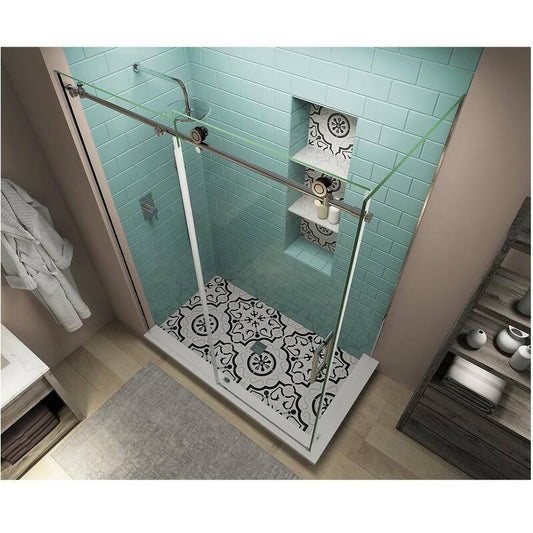 52 in. - 56 in. x 36 in. x 80 in. Frameless Corner Sliding Shower Enclosure Clear Glass in Polished Chrome Right