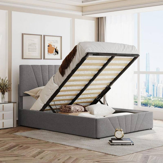 77.90 in. W Gray Full Size Upholstered Platform Bed with a Hydraulic Storage System