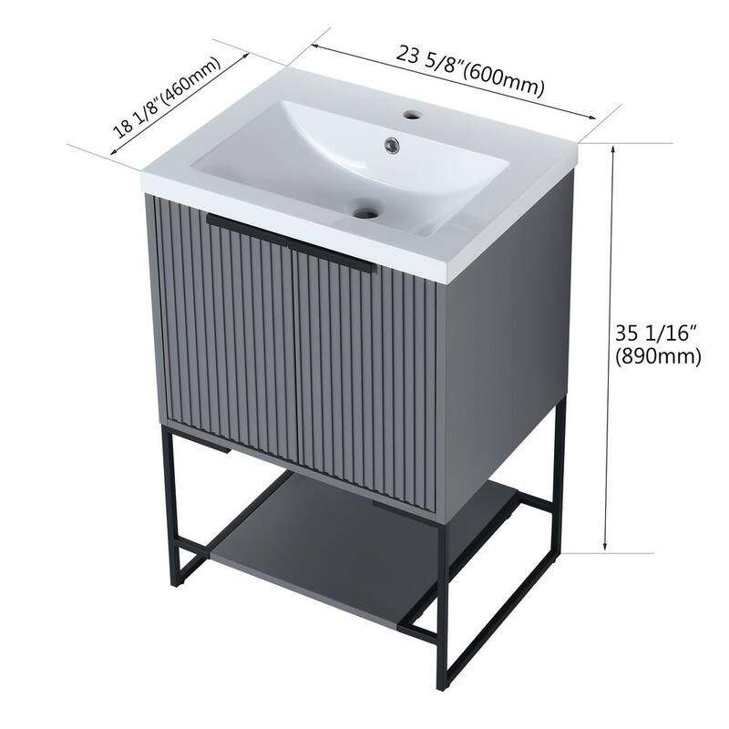 24 in. W x 18 in. D x 35 in. H Bath Vanity in Rock Grey with White Resin Top