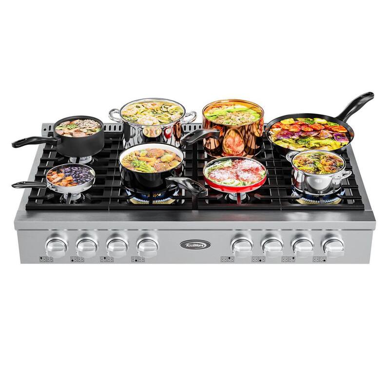 48 in. Gas Range Top in Stainless-Steel with 8 Sealed Italian Burners and Stovetop Knobs