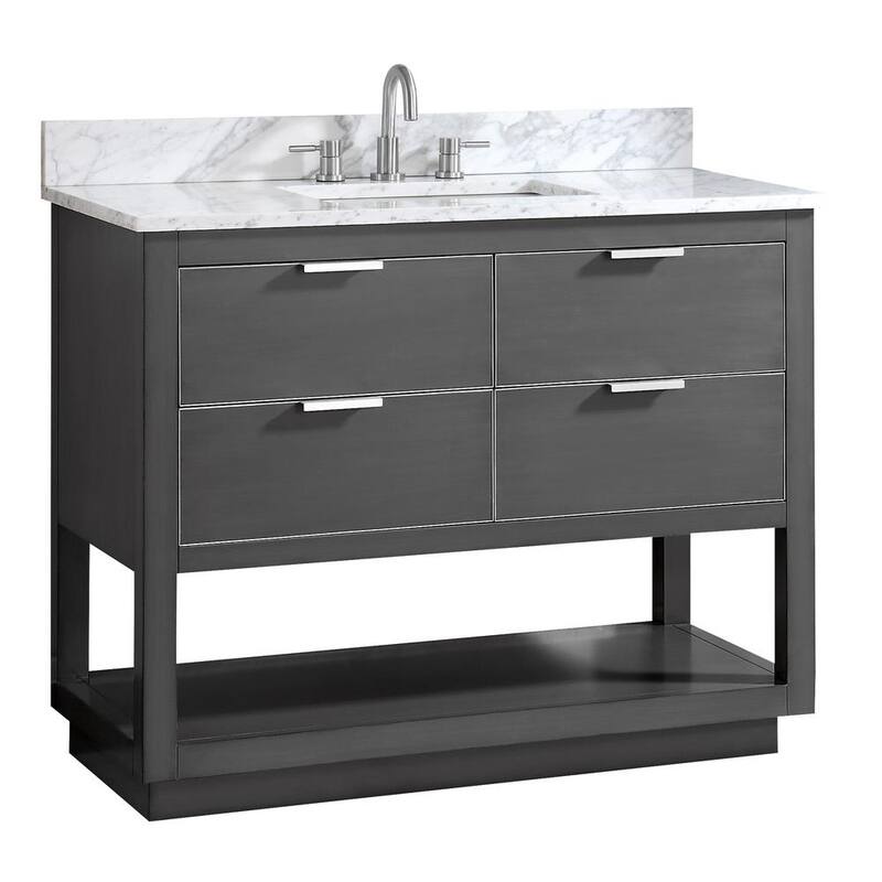 Allie 43 in. W x 22 in. D Bath Vanity in Gray with Silver Trim with Marble Vanity Top in Carrara White with Basin